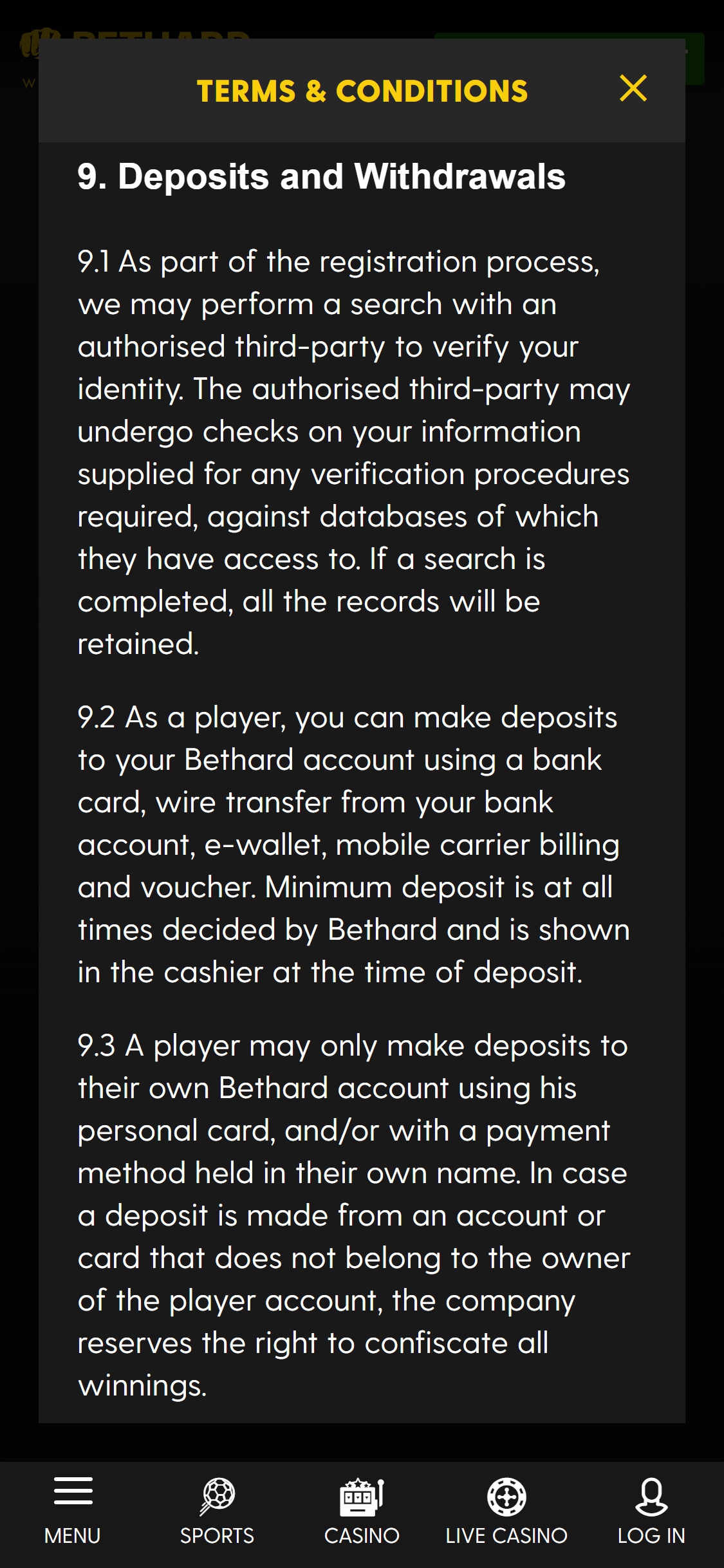 BetHard Casino Mobile Payment Methods Review