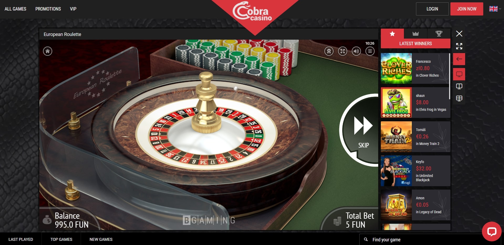 Cobra Casino Casino Games