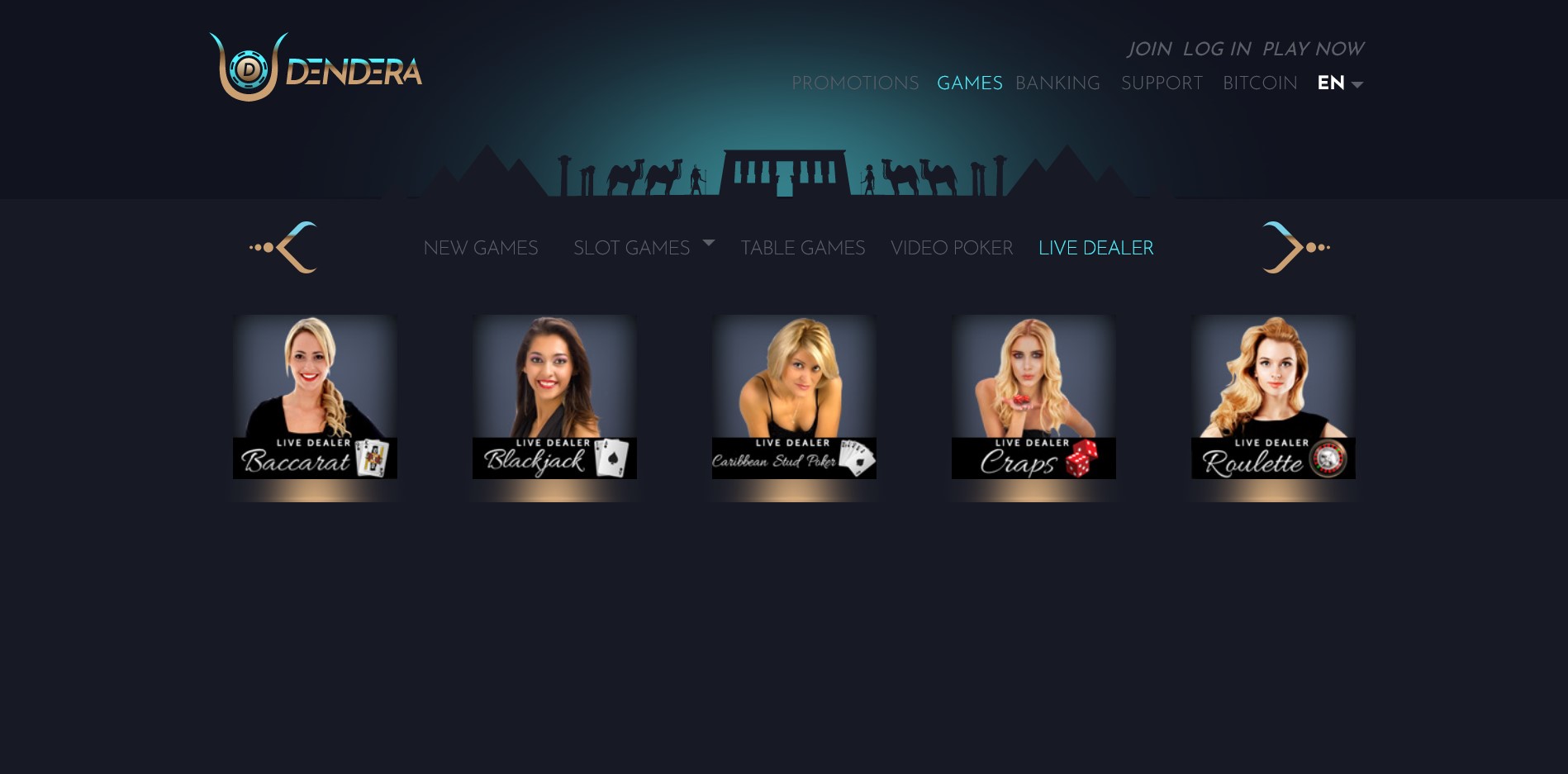 Dendera Casino Live Dealer Games