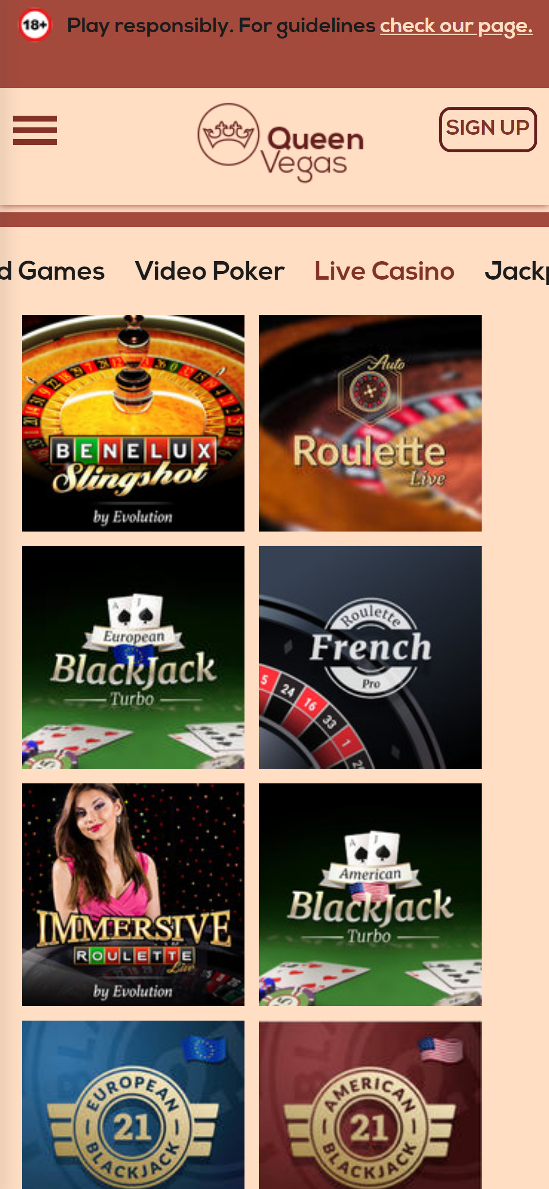 Queen Vegas Casino Mobile Live Dealer Games Review