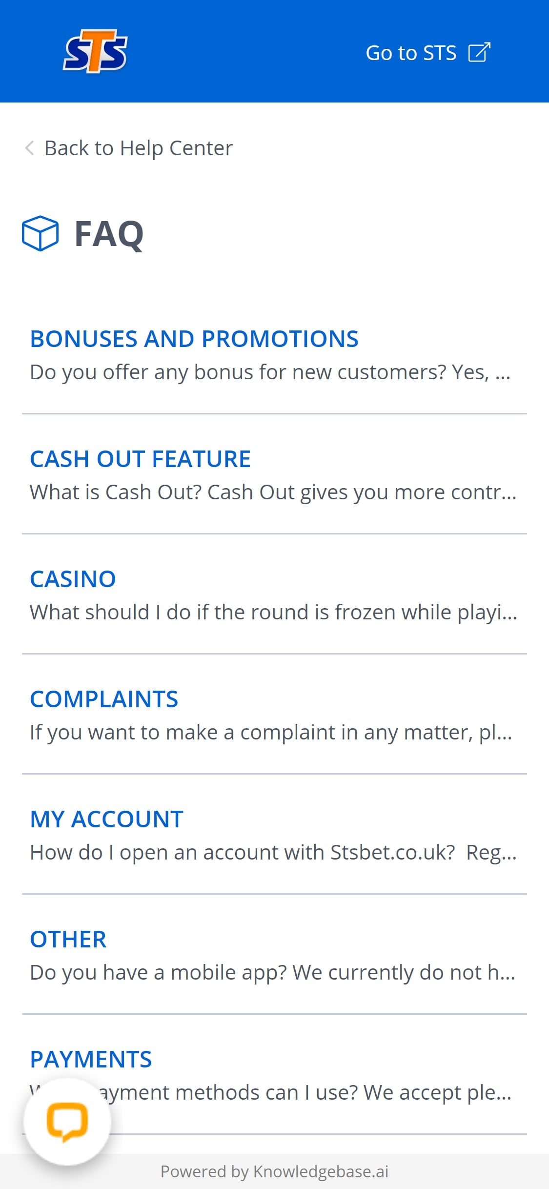 STS Casino Mobile Support Review